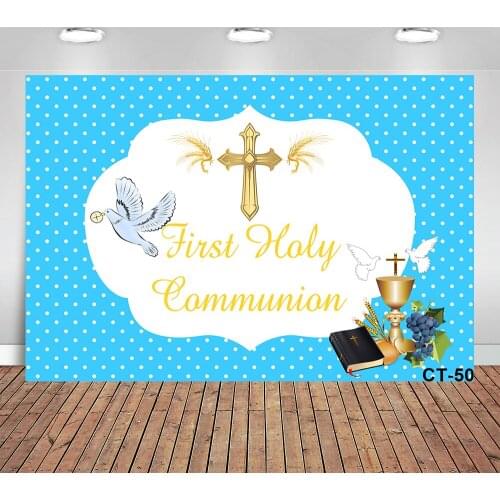 Background for Photography Studio Blue Flower Boy My First Holy Communion Reception Bible Backdrop Photophone Photocall