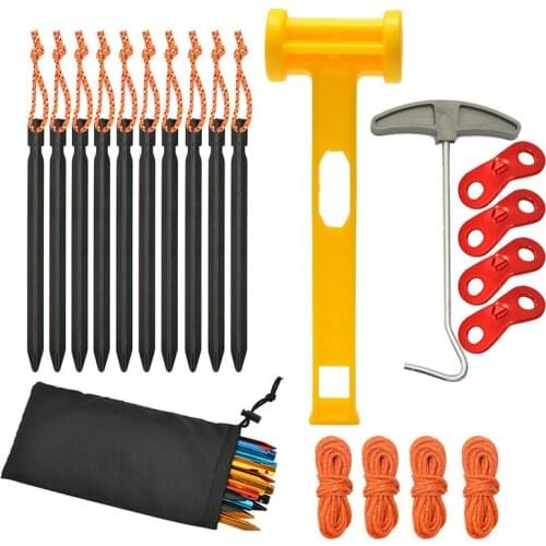 18cm Aluminum Alloy Tent Pegs Nails Stakes with Ropes 6/10Pcs Camping Hiking Tent Accessories Set Including Wind Ropes Hammer