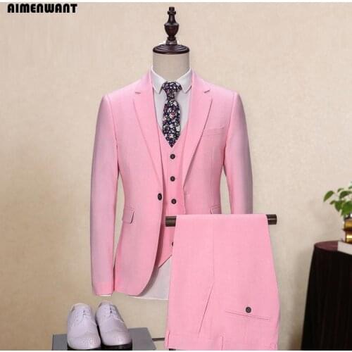 AIMENWANT Tailor Suits 3 Piece England Gent Evening Dinner Prom Suit Wedding Groomsman Pink Suit Jacket+Pants+Vest Cheap Suit
