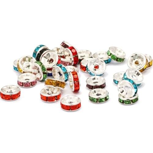 100pcs 4 6 8 10mm Multicolor Round Rhinestone Rondelle Crystal Spacer Beads for Jewelry Making DIY Bracelet Necklace Accessories