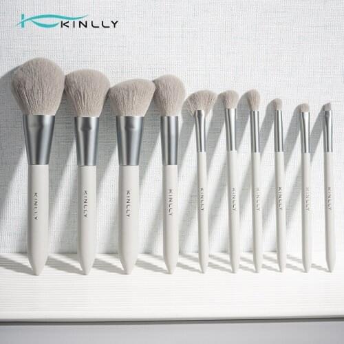 KINLLY 10pcs Gray Handle Makeup Brush Set High Quality Synthetic Hair Cosmetic Tools Foundation Lip Powder Brushes For Make Up