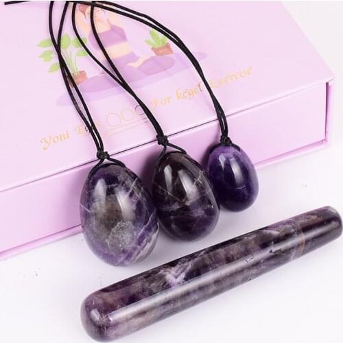Natural Amethyst Yoni Eggs Wand Set Purple Crystal Women Kegel Exerciser Vaginal Muscle Tightening Massage Balls Jade Stone Eggs
