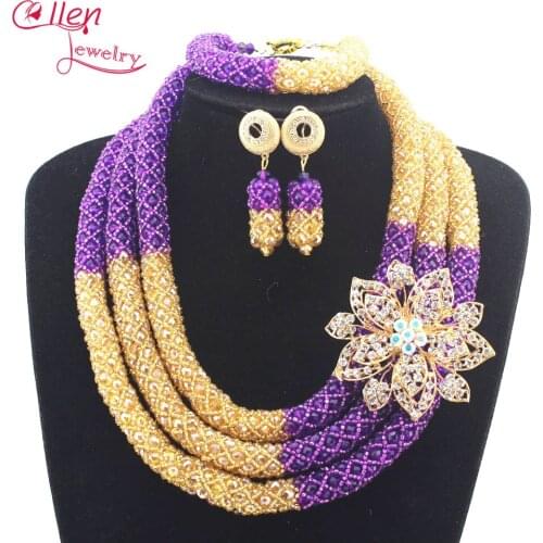 Nigerian Wedding beads jewelry sets African Beads Jewelry Sets Handmade Indian Bridal Necklace Sets Bracelet Earrings N0016