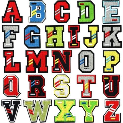 New 3D Colorful Rainbow 26 Letters Glitter Letter Embroidered Patches Iron on Alphabet Letters Embroidery Applique Sewing