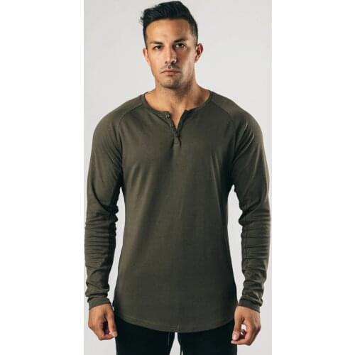 2020 Autumn and Winter New Button Long-sleeved Sports T-shirt Bottoming Gym for Men Running Shirt Long Sleeves