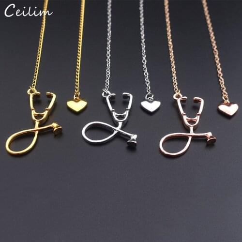 2020 New Doctor Nurse Medical Necklace Women Collar Heart Pendant Stethoscope Lariat Necklaces Jewelry Graduation Souvenir Gift