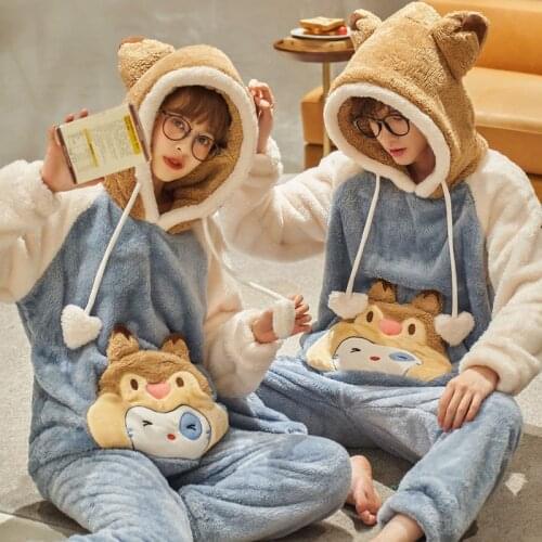 Couple Pajamas Sets Winter Thicken Pyjamas Sleepwear Women Men Korean Loose Pajamas Cartoon Chick Nightwear Adult Pijama Mujer