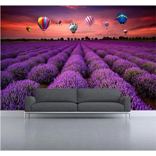 Professional custom wallpaper aesthetic mood idyllic lavender hot air balloon decoration painting background wall