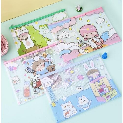 Kawaii Transparent Cute Little Girls A4 A5 B6 Mini File Bag Pencil Case Pocket Folders Filing Products Document Zipper Bag