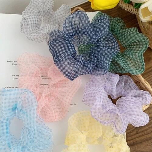 2Pcs/Set2020 Sen Mesh Plaid Hair Ring Ins Tie Ponytail Head Bowel Hair Accessories