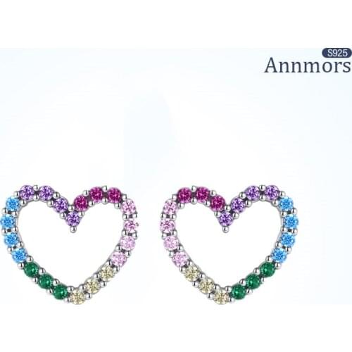 Rainbow Heart Stud Earrings Fit Original Pandora 925 Sterling Silver Wedding Festival Jewelry Women Gift Colors Zircon Earrings