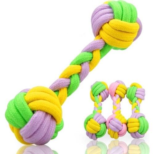 Pet Dog Toys Candy color dumbbell Molar Tooth Cleaning bite resistant Pet dog Toys ball Training Game And Chew Cotton Rope