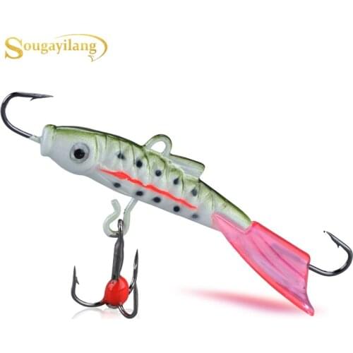Sougayilang 1Pcs Fishing Lures 65mm 13g Ice Jigs Fishing Baits Hard Treble Hooks Artificial Hard Lifelike Swimbaits Winter Lures