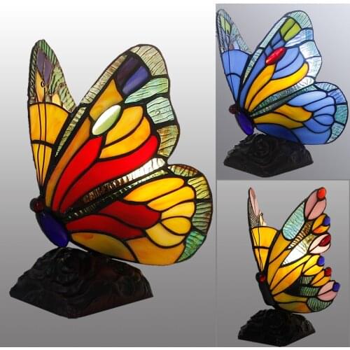 Tiffany Stained Glass Butterfly Table Lamps Bedroom Bedside LED Night Light Fixtures Vintage Desk Lamp Living Room Home Decor