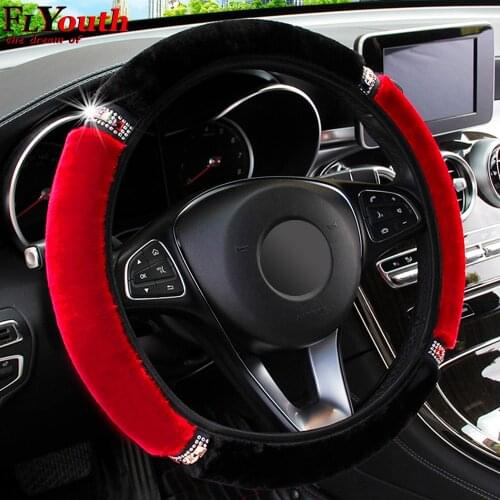 Universal 37-38cm Diameter Soft Plush Rhinestone Car Steering Wheel Cover Interior Accessories Steering-Cover Car-styling