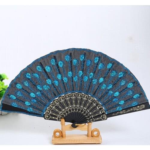 Fashion Dance Fan Vintage Style Folding Wedding Party Hand Fan Bling Sequins Peacock Tail Folding Fan Art Craft Gift Home Decor