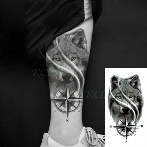 Waterproof Temporary Tattoo Sticker Wolf Head Animal Compass Fake Tatoo Flash Tatto Arm Leg Body Art for Women Men