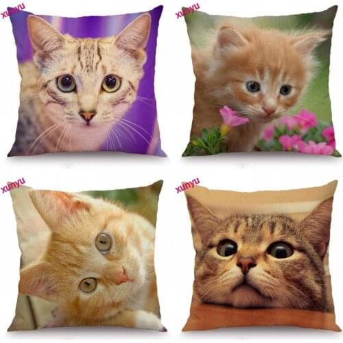 XUNYU Pet Cat Cushion Cover Animal Pillow Case Linen Pillowcase Home Decorative Throw Pillow Cover for Sofa Couch 45x45cm BT018