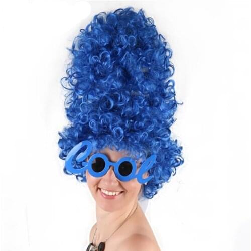 Marge Simpson High Blue Curls Wig for Halloween Costume Party Supplies