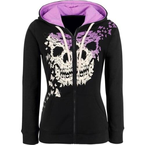 Punk Style Womens Hoodie Skull Long Sleeve Casual Top Goth Skeleton Dark Black 2021 Loose Ulzzang Fashion Womens Sweatshirt