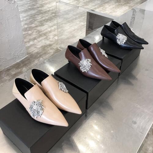 2021 New Sexy Pumps Pointed Toe Women Pumps Fashion Genuine Leather Slip-On Women Shoes Rhinestones Pumps Woman Soft Shoes Woman