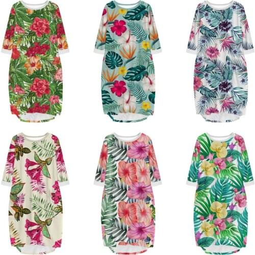 New Fashion Hot Sale 3D Print Long Premium Tropical Flower Pocket Loose Casual Robe Summer Dress Traf For Women V32