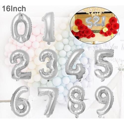 1pcs 16 Inch Aluminum Foil Fat Font Silvery Number Digital Balloon Birthday Party Decoration