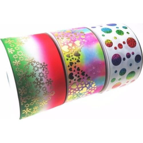 100Y/lot 75mm 3" hologram gold Christmas snowflake Valentine hearts grosgrain ribbon welcome custom order