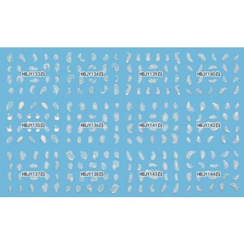 12 SHEETS NAIL ART 3D SELF ADHESIVE GOLD SILVER BLACK WHITE STICKER DECAL SLIDER BIRD FEATHER PEACOCK SWAN HBJY133-144