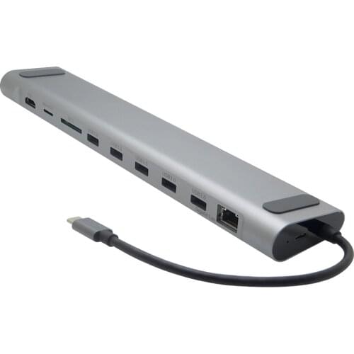 12 in 1 USB 3.1 USB -C Type C Hub to 4K HDMI VGA RJ45 Lan Adapter 5 USB 3.0 SD TF Card Reader Type C PD Charging Adapter Hub