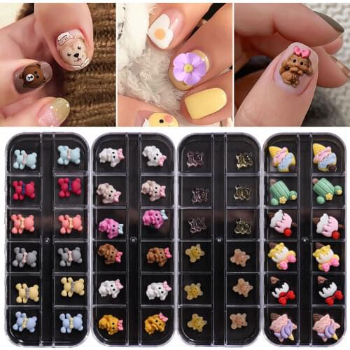 12Girds/Box 3D Cartoon Cute Nail Art Decoration Animal/Fruit/Ice Cream/Girl Accessories Mix Shaped Kawaii Resin Charms AU-008