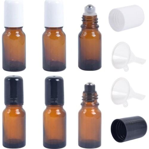 3pc 10 15 30ml Mini Amber Glass Bottle Roller Ball Refillable Perfume Bottle Empty Essential Oil Reagent Liquid Bottle Container