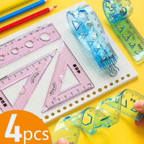 4pcs Cheapest High Quality Bendable Ruler 15/20cm School Student Ruler Maths Geometry Study Tools Stationery Soft Creative Ruler