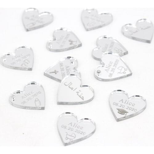60 x Personalized Acrylic Hearts Custom Baby Name & Date Birthday/Baby Shower Party Wedding Table Center Decoration Souvenirs