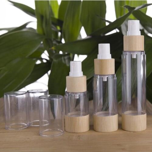 Bamboo Vacuum Airless Pump Spray Bottles 20ml 50ml 100ml 120ml Liquid Makeup Water Packaging Bottles 100pcs/lot