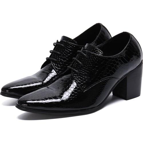 Batzuzhi Ankle Boots Men 7.5CM Heels High Pointed Toe Lace-up Black Gneuine Leather Men Boots Business Party, Big Sizes US6-12