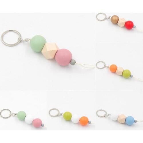 Candy Color Smooth Wood Ball Beaded Keychain 2021 Fashion Natural Wood Bauble Jewelry Accessories Wholesale