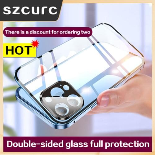 For iPhone 11 Pro Max phone Case. iphone12 XR X XS Mini 7 8 Plus New 360° Full Protection Magnetic Adsorption Glass Phone cover