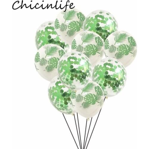 Chicinlife 10Pcs 12inch Palm Leaf Latex Balloons Tropical Summer Party Green Confetti Balloons Hawaiian Birthday Party Supplies