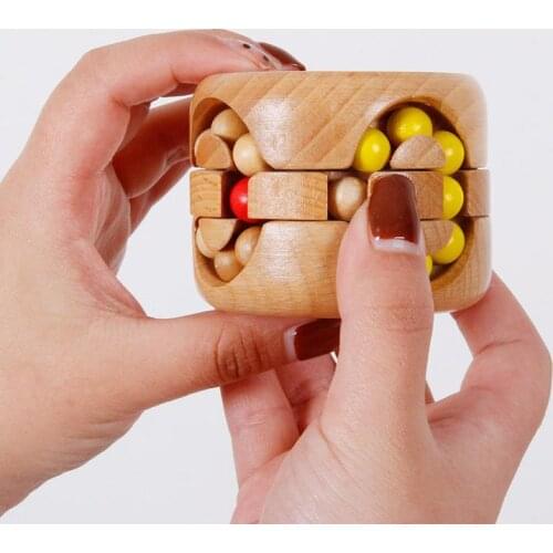 Montessori Wooden Rotating Magic Beans Cube Game Educational Puzzle Kong Ming Lock Luban Lock Stress Relief Toys For Childrens
