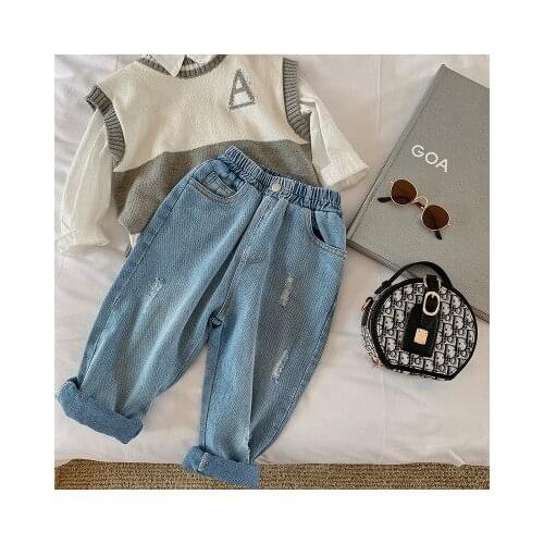 Childrens Girls Jeans 2020 Autumn New Korean Kids Girls Fashion Denim Trousers Baby Girl Cowboy Pants Baby Loose Jeans 2-7 Year