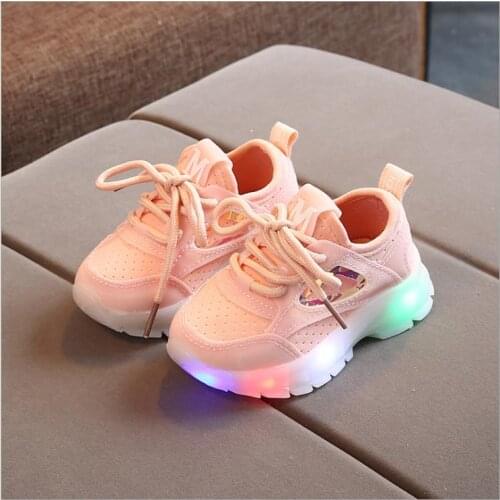 Elastic Fabric Girl Boys Kid Mesh Light Shoe Baby Sport Run Sneakers Outdoor Breathable Shoes Casual Girl Boy Led Luminous Shoes