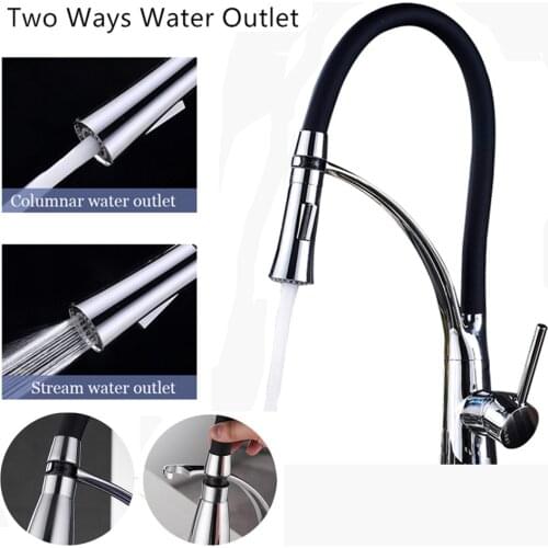 Kitchen Faucets with Rubber Design Chrome Mixer Faucet for Kitchen Single Handle Pull Down Deck Mounted Crane for Sinks
