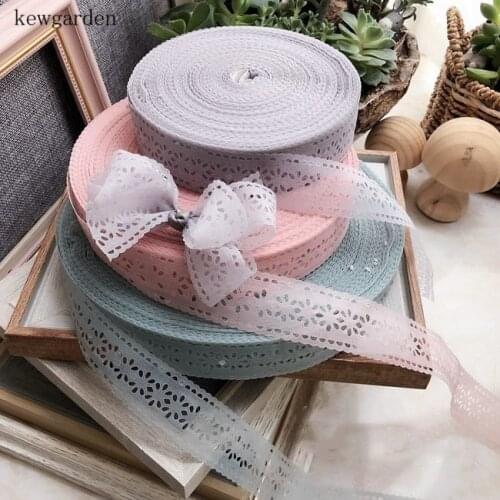 Kewgarden DIY Hairbow Lace Gauze Satin Ribbon 3cm 1.25" Hollow Voile Ribbons Handmade Tape Packing Riband Webbing 5 Yards