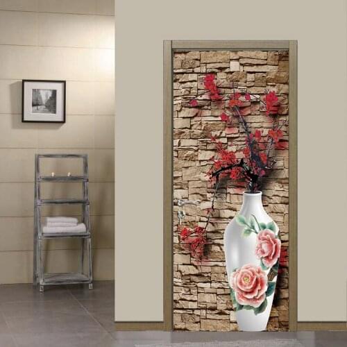 Chinese Red Plum Peony China Vase DIY Door Wall Stickers Home Decor Living Room Kids Room Porch Removable Waterproof Wallpaper