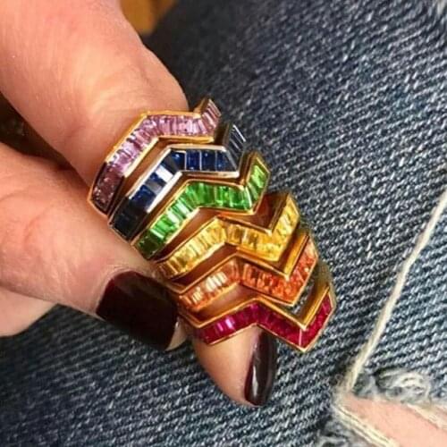 5 Colors stacking cz wave twist band ring various colors bezel set baguette stone trendy women lady finger jewelry 6 7 8