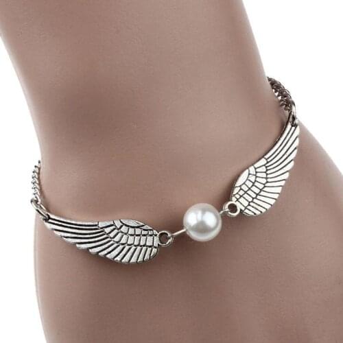 1PC Silver Infinity Retro Faux Pearl Angel Wings Jewelry Alloy Bracelet jewellery women accessories