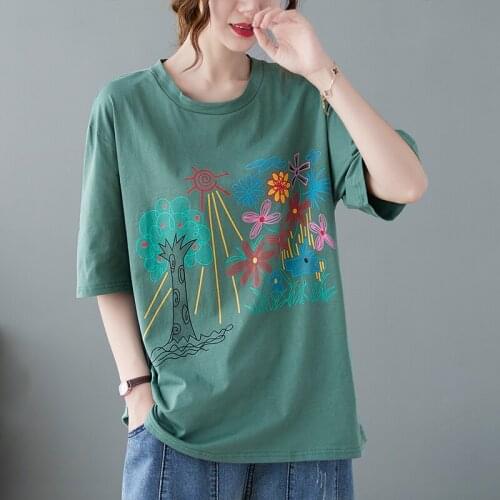 Pure Cotton Summer T Shirts Japanese Style Print Cartoon Sweet Girls Casual T Shirts Loose Tops Fashion Women All-match T-shirt