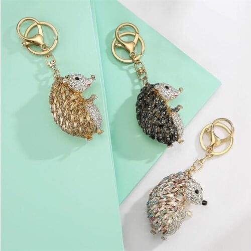 Cute Crystal Hedgehog Keyring Pendant Charm Rhinestone Keychain Lovely Animal Gift Jewelry Accessories Xmas Gift