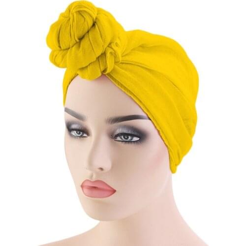 Fashion Women Big Flower Turban Wedding Party Beanie Elegant Cap Head Wrap Stretch Long Hair Scarf headscarf Turban Tie